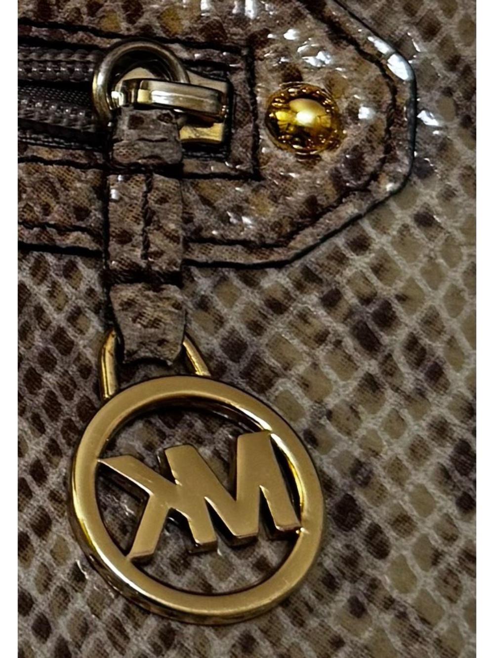 Michael Kors NEW Snakeskin Long Clutch Bag Wristlet Animal Wallet Brown Gold Tan - Picture 6 of 16